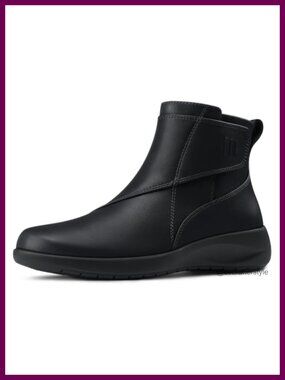 PU Upper Ankle Boots Arch Support Slip-On Booties Flat Heel